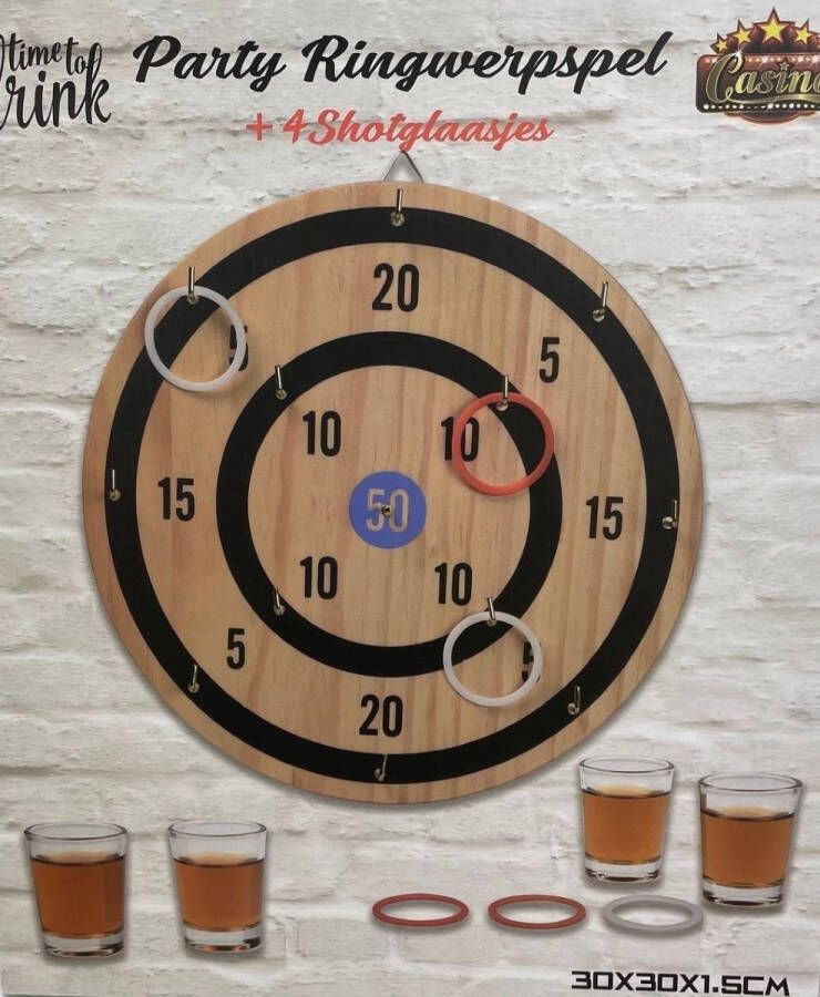 Ringwerpspel Drankspel- incl.4 Shotglaasjes-Partyspel-Gemakkelijk te Spelen-Feestje-Borrel-Spel-Voor Volwassenen
