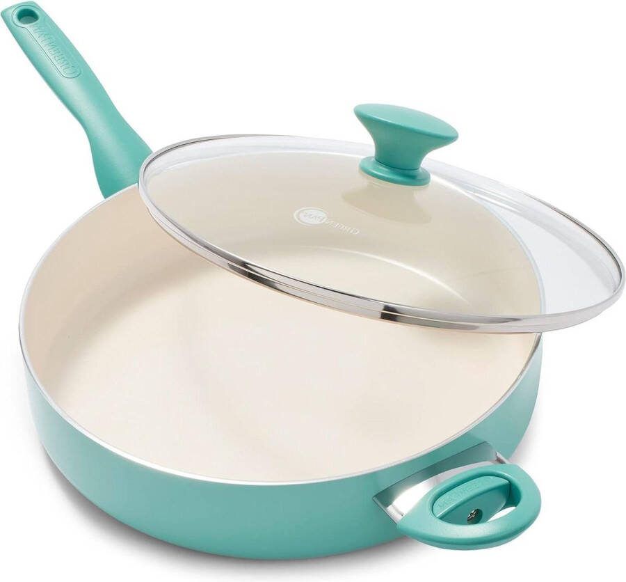 Rio Gezonde Keramische Anti-aanbak Sauteerpan 30cm 48 Liter PFAS Vrij Ovenbestendig Turkoois & Crème