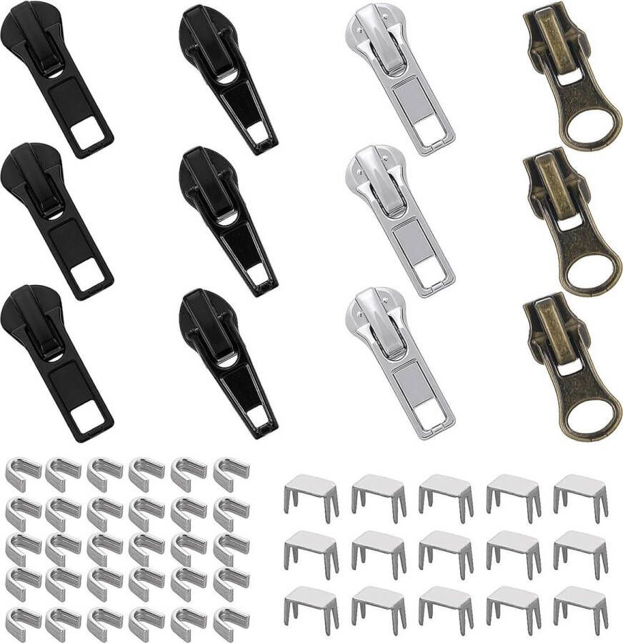 Ritssluiting reparatie set 57 stuks reparatieset metalen ritssluitingen ritssluiting schuiver ritssluiting vervangende rits jassen tassen mantels slaapzak. Ritssluiting reparatie set