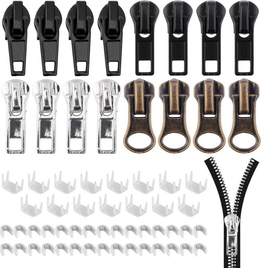 Ritssluiting reparatie set 57 stuks ritssluiting metaal schuiver vervangende rits jassen tassen mantels slaapzak Ritssluiting reparatie set