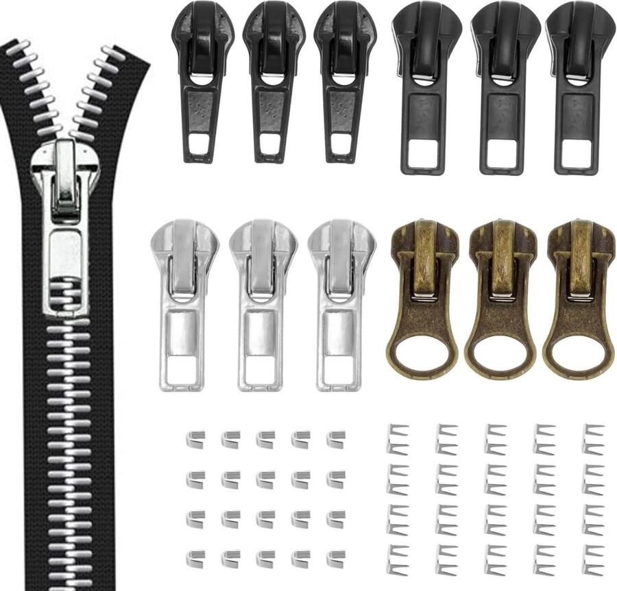 Ritssluiting reparatie set Reserveritssluiting 52 stuks voor #5 ritssluiting vervangen Universele rits Jassen Koffers Jeans Rugzakken Ritssluiting reparatie set