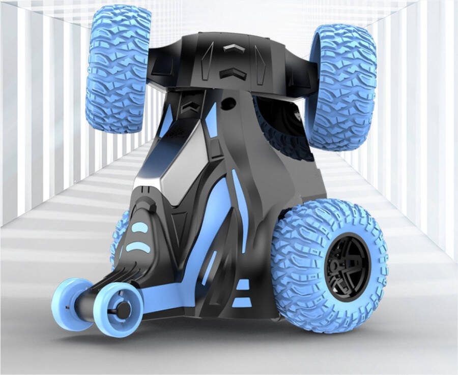 Robot speelgoed auto met 6 wielen Discolicht Stunten Kinderen Blauw Met afstandsbediening