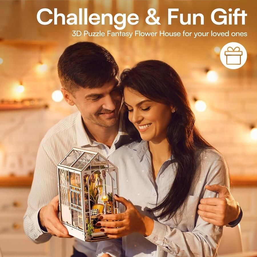 Robotime Modeltuinhuisje met meubels en ledlamp 3D-puzzel doe-het-zelf voor boekenkast miniatuurhuisje bouwpakket diorama modelbouw voor volwassenen decoratie