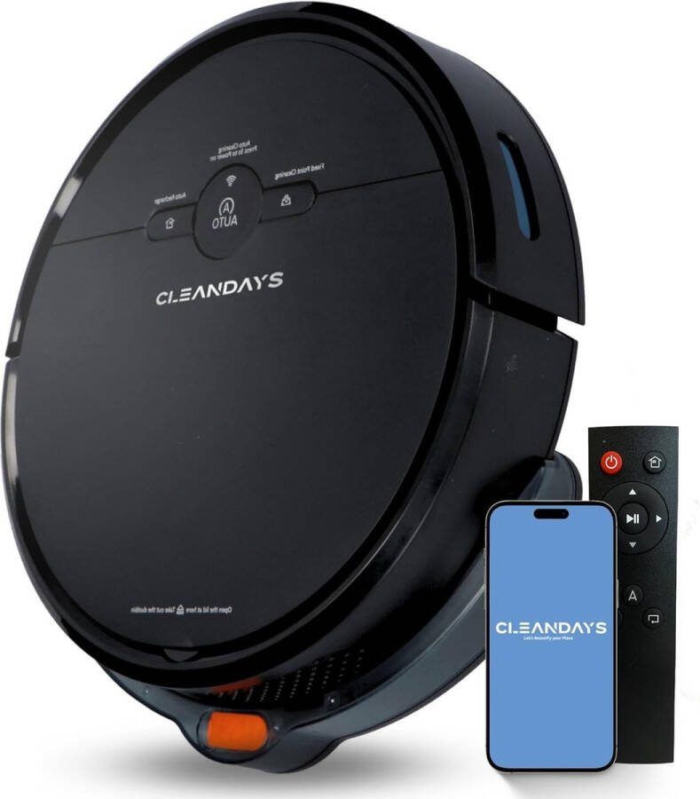 Robotstofzuiger Dweilfunctie Compatibel met Alexa 2uur batterij levensduur App besturing 2000pa Klimfunctie van 15º Hepa filter Huishouden Zwart