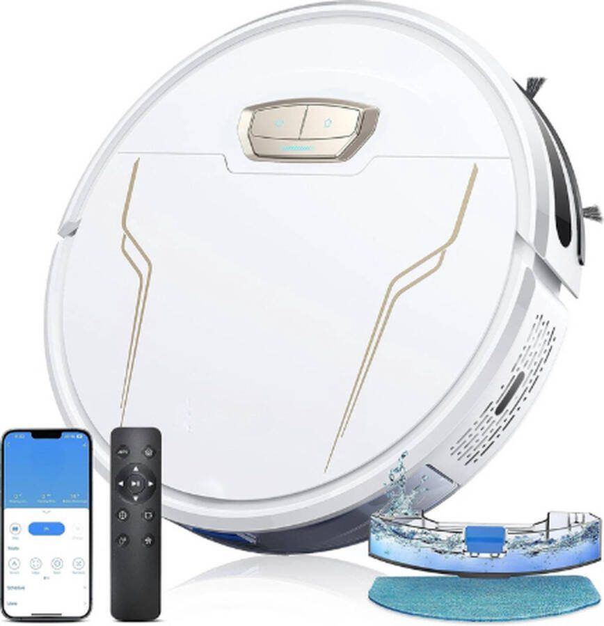 Robotstofzuiger Met Dweilfunctie Robotstofzuiger met laadstation Stofzuigers Stofzuiger draadloos Robotstofzuiger met afstandsbediening en app wit