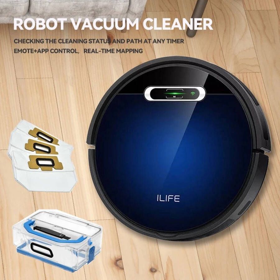 Robotstofzuiger Moederdag Cadeautje ILIFE B5 Max App bediening Robotstofzuiger Met Laadstation 2000Pa Dun 76mm Vacuümzuiger 120 minuten G Slam- Navigatiesysteem Zwart