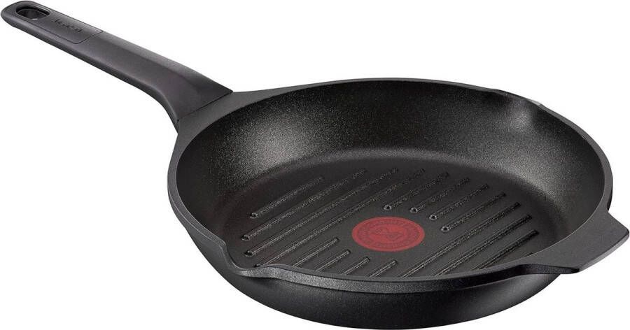 Robusto gegoten aluminium grillpan 26 cm eenvoudige reiniging anti-aanbaklaag thermosignaal temperatuurmeter vaatwasmachinebestendig geschikt voor inductie zwart grote grillpan duurzaamheid