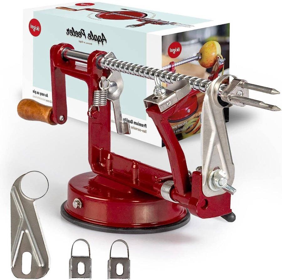 Robuuste appelschiller met zuigbasis Ouderwetse spiraalsnijder Duurzame schilmachine 3 extra reservemessen Appelsnijder