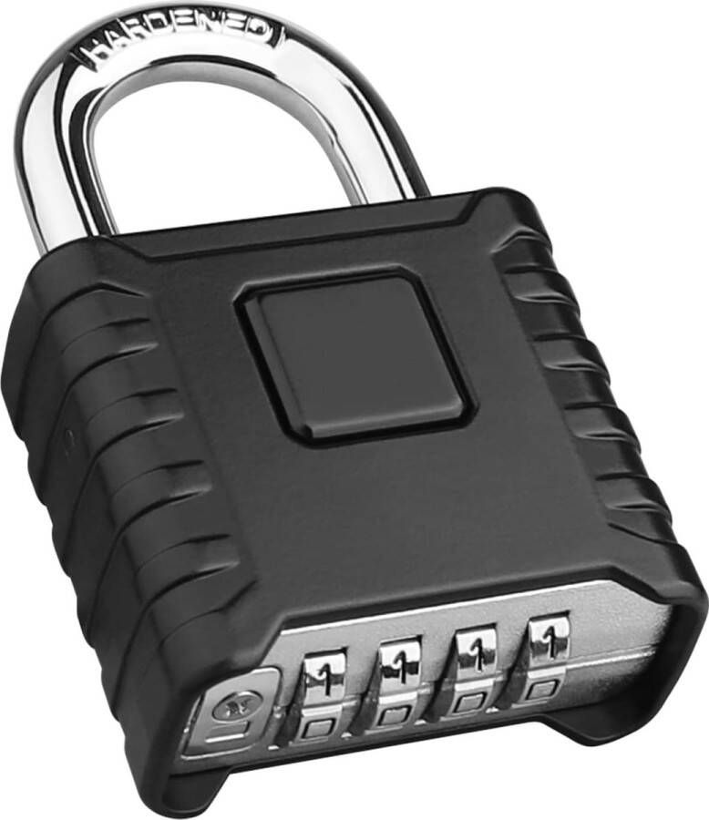 Robuuste combinatie hangslot voor buiten [weerbestendig] 52 mm groot 4-cijferig locker hangslot met 8 mm dikke 304 roestvrijstalen beugel voor garage huis school poort schuur hek magazijn sportschool (zwart)