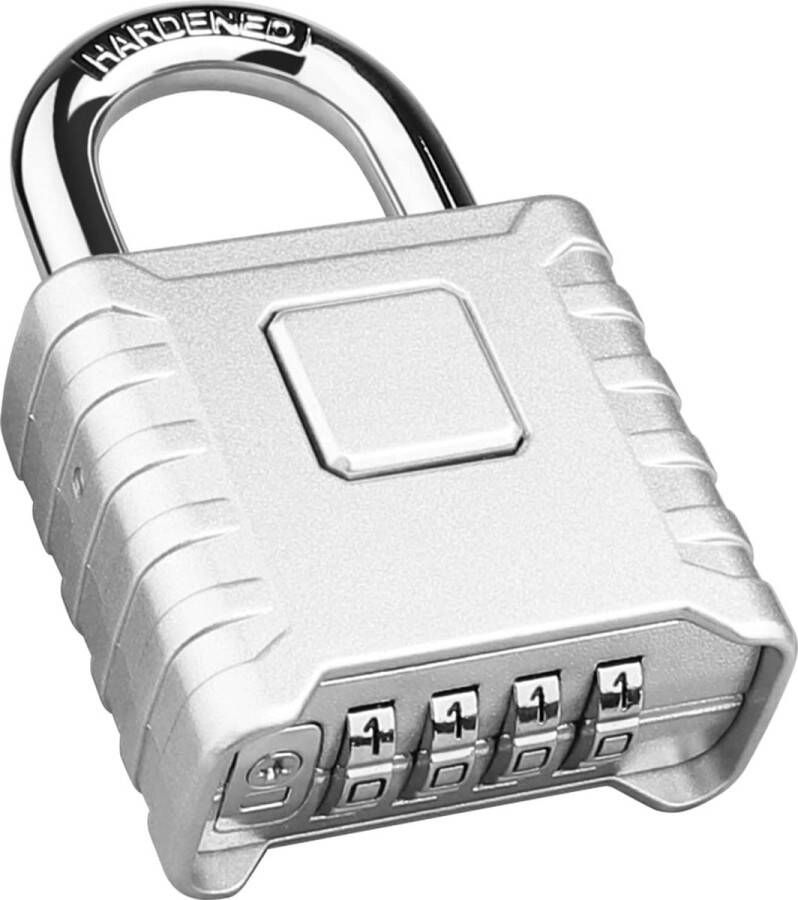 Robuuste combinatie hangslot voor buiten [weerbestendig] 52 mm groot 4-cijferig locker hangslot met 8 mm dikke 304 roestvrijstalen beugel voor garage huis school poort schuur hek magazijn sportschool (zilver)