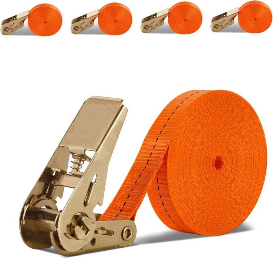 Robuuste Spanbanden Met Ratel Set van 4 8m Gecoat Hardstaal Tot 1000 kg Belastbaarheid Ideaal Voor Auto Steekwagen Motorfiets Bagage En Camping