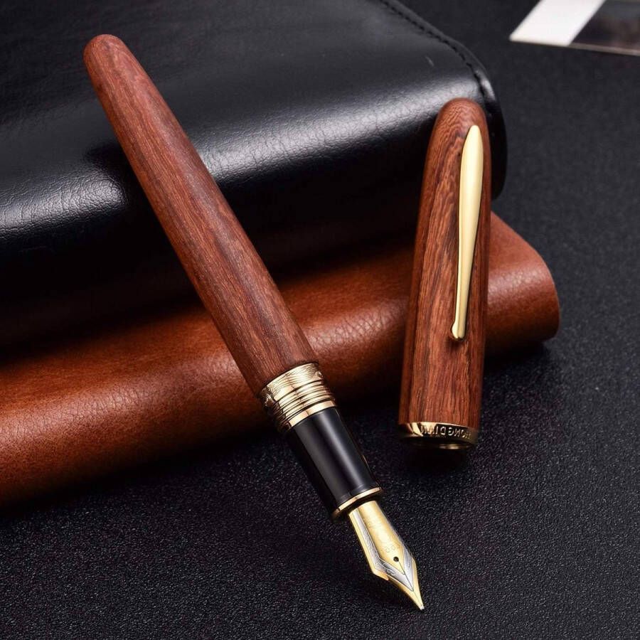 Rode sandelhout vulpen extra fijne penpunt handgemaakt handgemaakte collectie schrijfpen met metalen koffer set