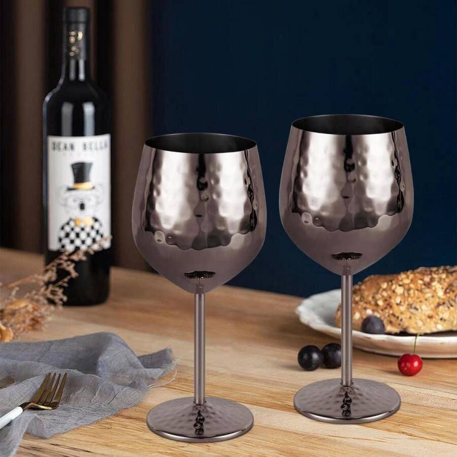Rode Wijnglazen 2 Stuks Stijlvol en Elegant Roestvrij Staalglas 530 ml Zilver Zwart