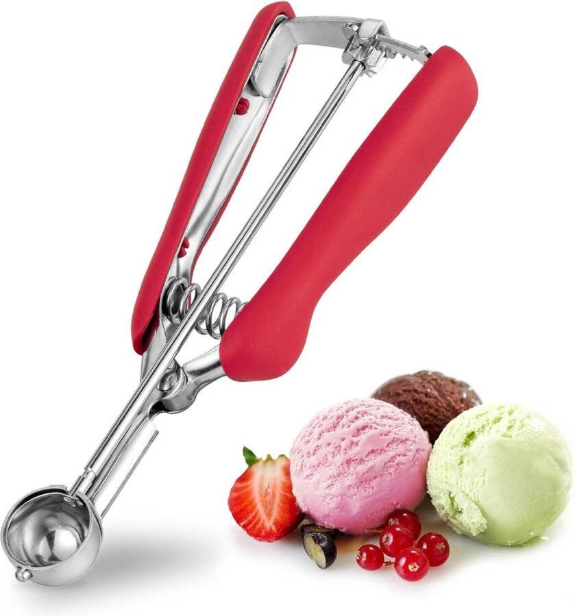 Roestvrij staal 2 5 cm TJ POP extra kleine ijslepel Portioner 5 ml met trekker en comfortabel handvat voor ijsballen bakken meloenballen rood