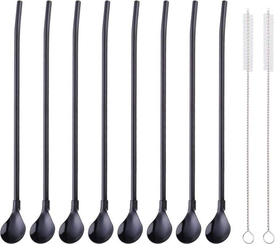 Roestvrij staal 2-in-1 rietje met lepel Herbruikbare rietjes Lepel Metalen rietje Cocktaillepel