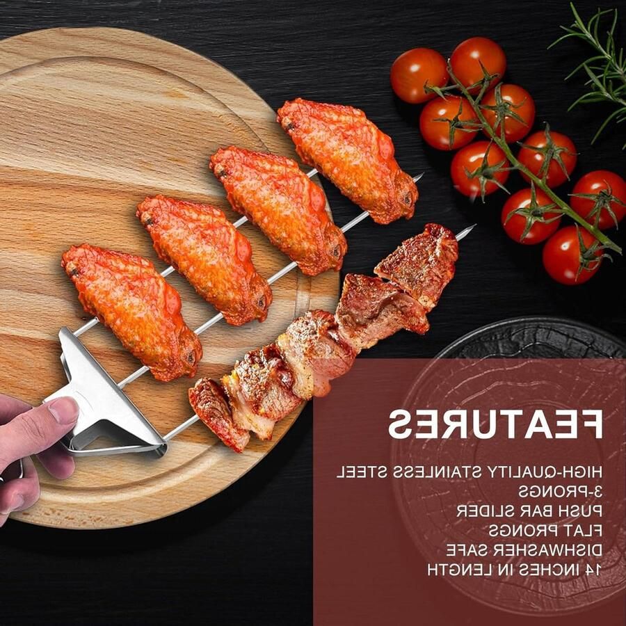 Roestvrij staal Barbecuespiesen 355 cm Sjasliekspiesen met schuifregelaar 3 vorken Plat vleessspiesen voor barbecuefeesten Buiten en in de tuin (type A)