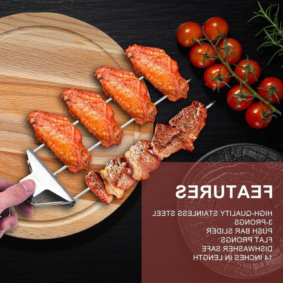 Roestvrij staal barbecuespiesen 355 cm sjasliekspiesen met schuifregelaar 3 vorken platte vleessspiesen barbecuefeesten buiten tuin type A