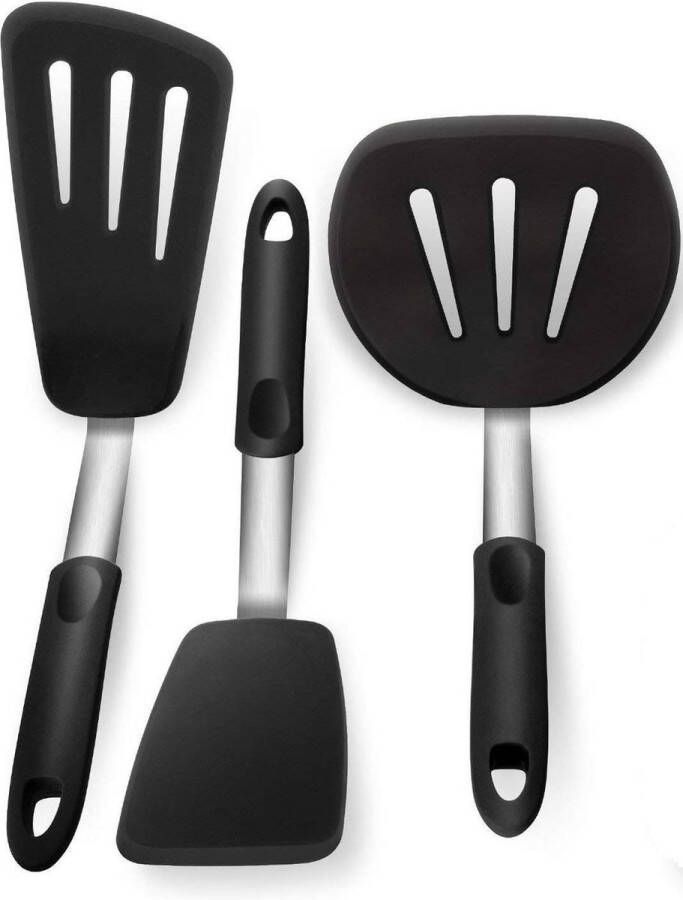 Roestvrij Staal & Siliconen Keuken Spatel Set Hittebestendige Turner voor Koken 3Pack