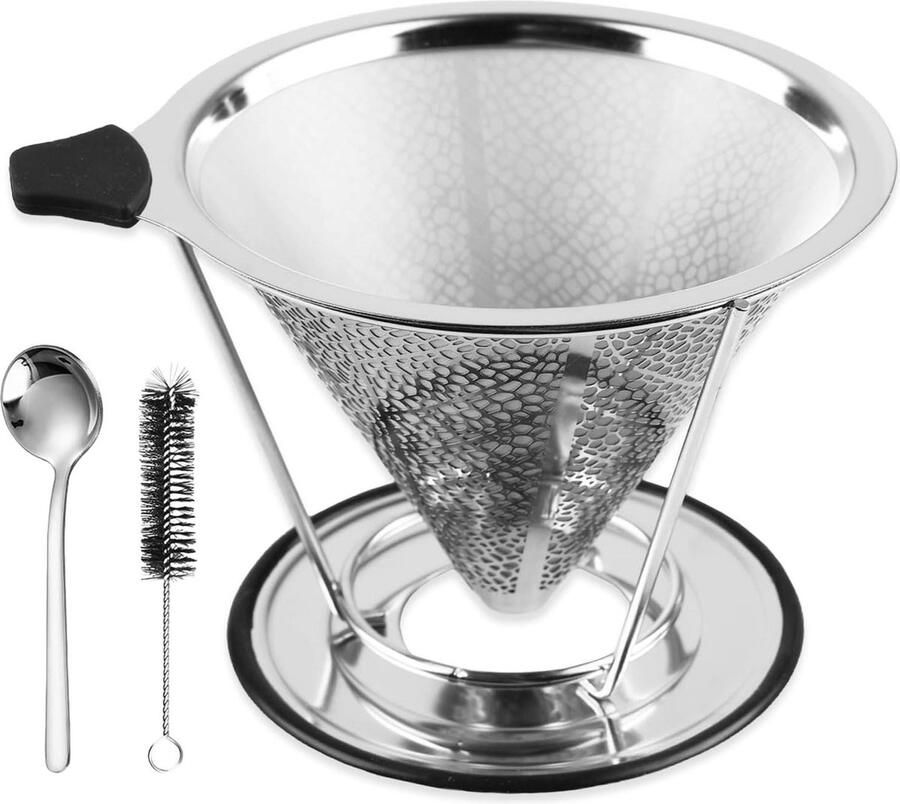 Roestvrij staal herbruikbaar koffiefilter met standaard voor handmatige koffiefilter thuis kantoor reizen en kamperen koffiefilterhouder