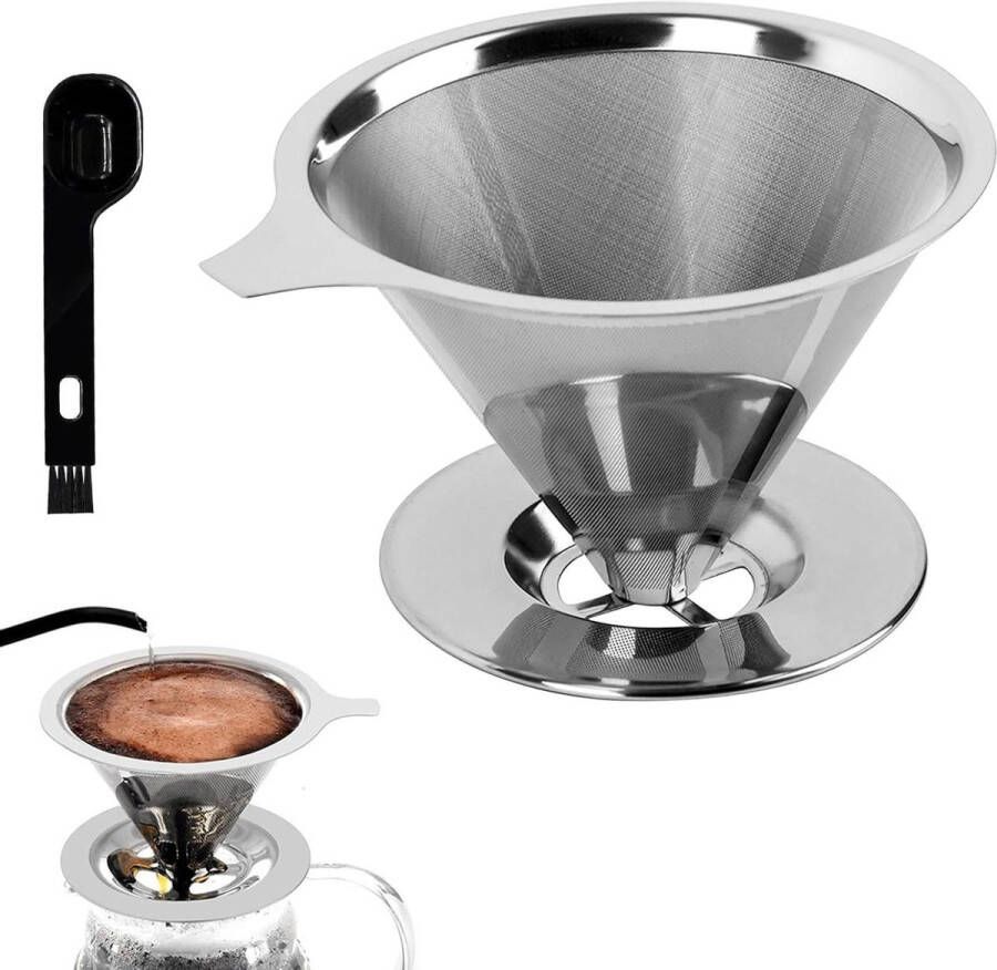 Roestvrij staal herbruikbaar koffiefilter permanente koffiefilter met sokkel