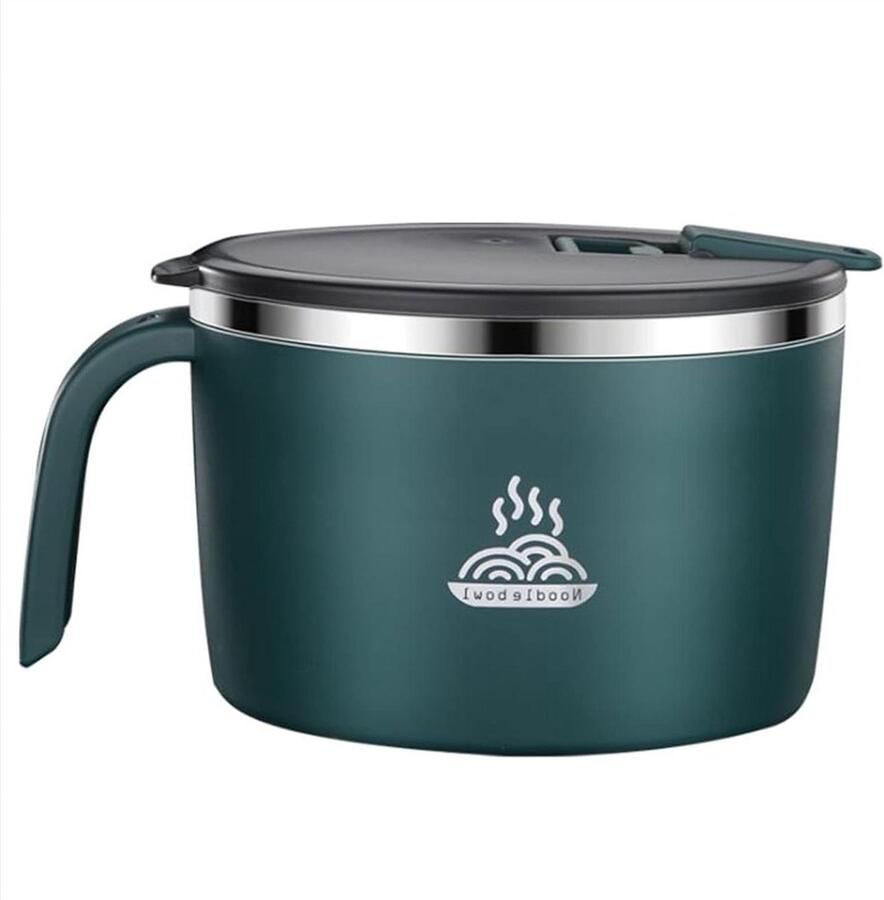 Roestvrij staal Instant Noodle Bowl Student Lunchbox Geïsoleerde Japanse-stijl Servies Ramen Bowl met deksel Gratis servies Blauw 15.5x11cm