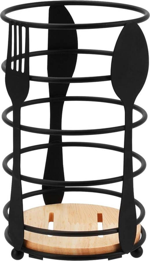 Roestvrij staal keukengereihouder met houten sokkel kooklepelhouder opslag keuken tafel zwart spatelpot