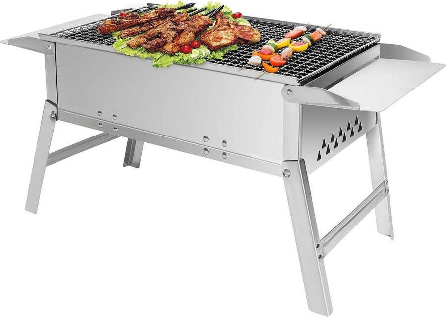 Roestvrij staal opvouwbare tafelgrill voor picknick en camping draagbare houtskoolbarbecue met afmetingen 55 × 26.5 × 32 cm