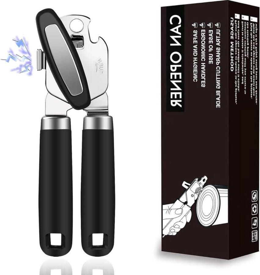Roestvrij staal zware blikopener handleiding voor perfecte opening antislip handvat. Blikopener
