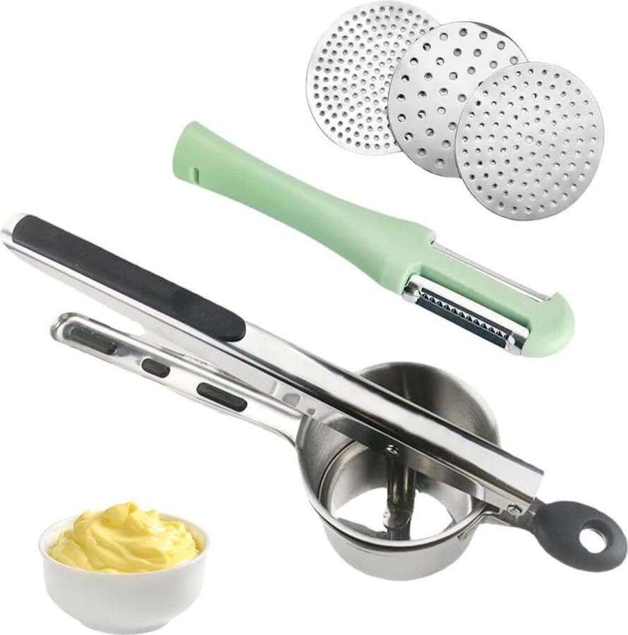 Roestvrij Stalen Aardappelpers Vaatwasmachinebestendig Met 3 Verwisselbare Zeven Voor Pluizige Aardappelpuree
