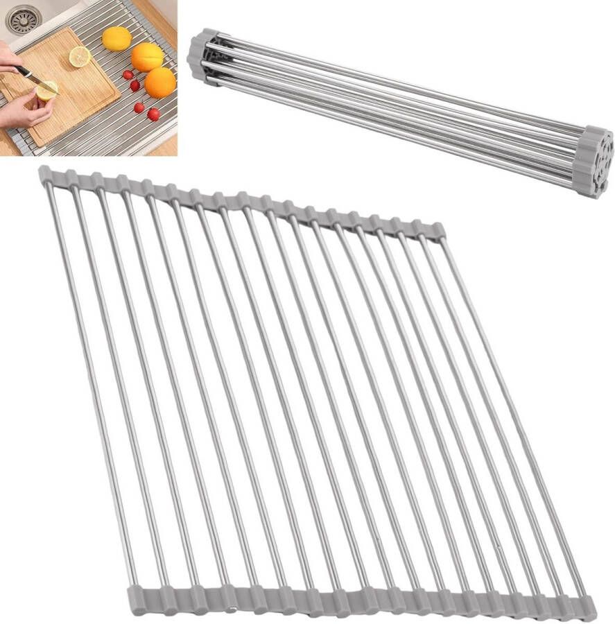 Roestvrij Stalen Afdruiprek 2 Stuks Opvouwbaar en Afneembaar Voor Kopjes Fruit Groenten Grijs 43 x 35 cm
