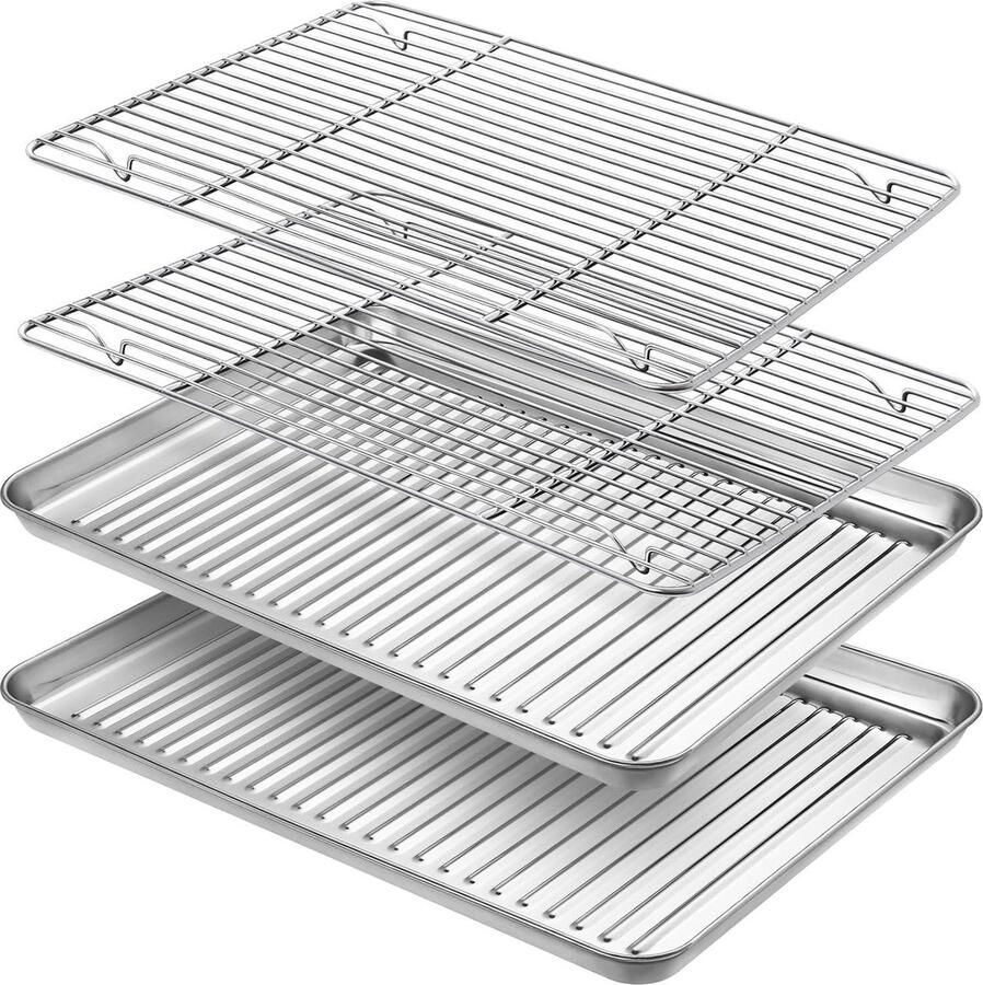 Roestvrij stalen Bakplaat met Koelrekset Anti-aanbakplaat Vaatwasmachinebestendig Brood vlees koken Gemakkelijk schoon te maken 305 x 254 x 25 cm bakrooster