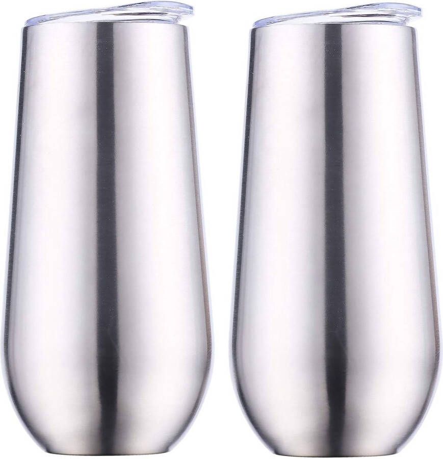 Roestvrij stalen champagneglazen zilver 2 stuks champagneglazen 180 ml dubbelwandig thermowijnglazen met deksel voor kantoor feest camping reizen World Cup 2022 Kerstmis