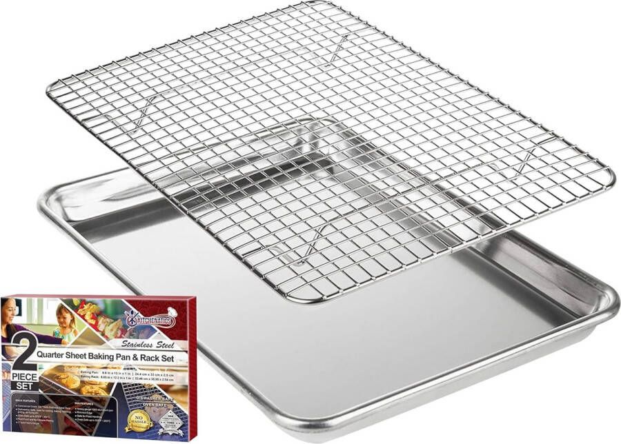 Roestvrij stalen grillrooster & afkoelrooster past op bakplaten voor het bakken van koekjes en gebak roken grillen afkoelen – zeer stabiel roestbestendig & ovenvast (29 97 x 42 93 cm)