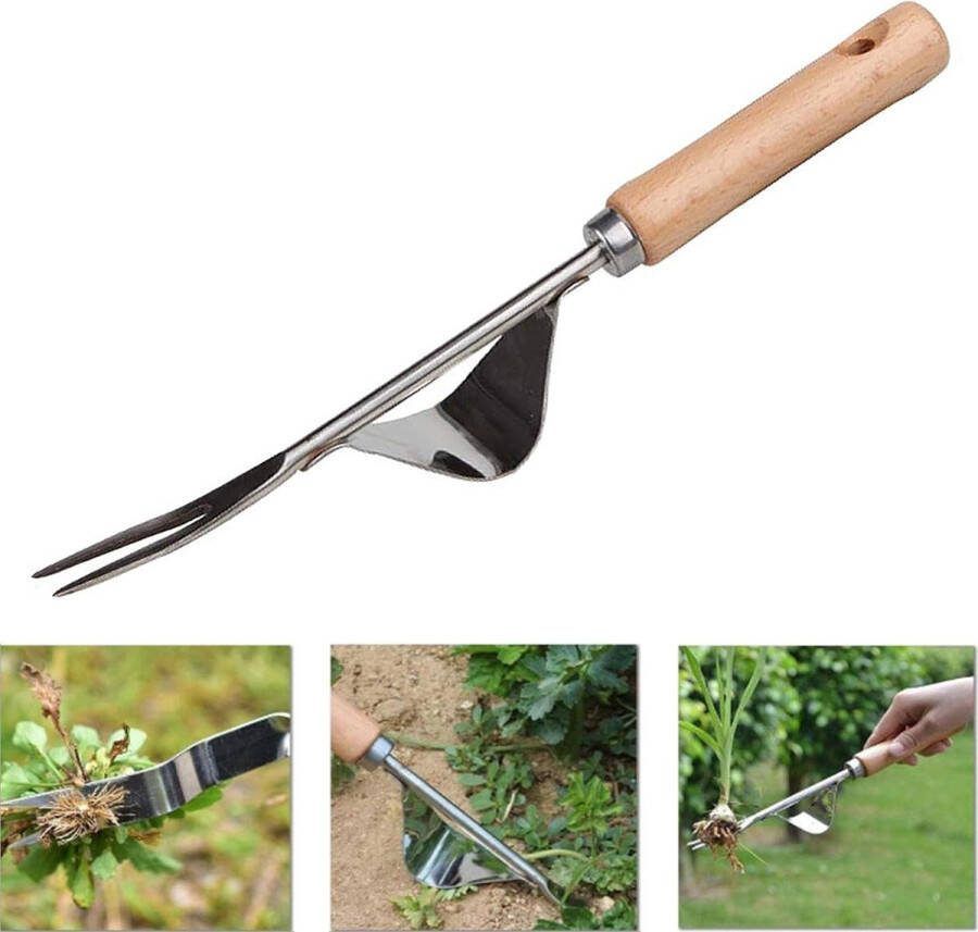 Roestvrij Stalen Onkruidverwijderaar met Houten Handvat voor Tuinwerkzaamheden