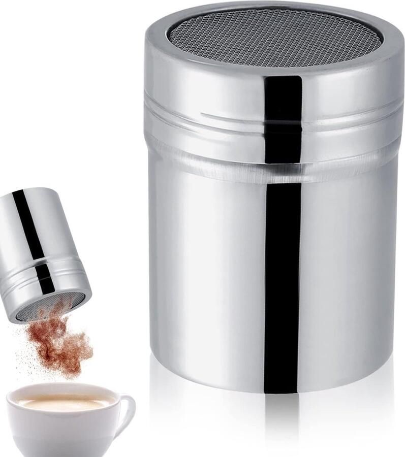 Roestvrij stalen poedersuikerstrooier suikerstrooier meel sift meel koffie latte cappuccino shaker mesh sift met deksel voor het koken bakken voor chocolade koffie specerijen
