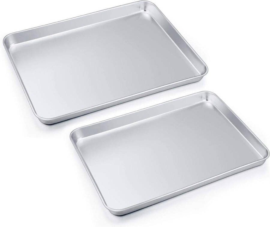 Roestvrij stalen taartplaat set van 2 rechthoekige bakplaat voor bakken en serveren niet giftig en vaatwasmachinebestendig sheet pan extender