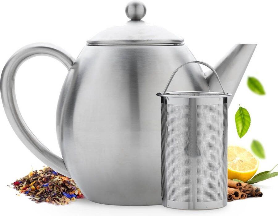 Roestvrij Stalen Theepot Mat Roestvrij Staal Dubbelwandig 12 liter Houdt Thee Warm Inclusief Filter