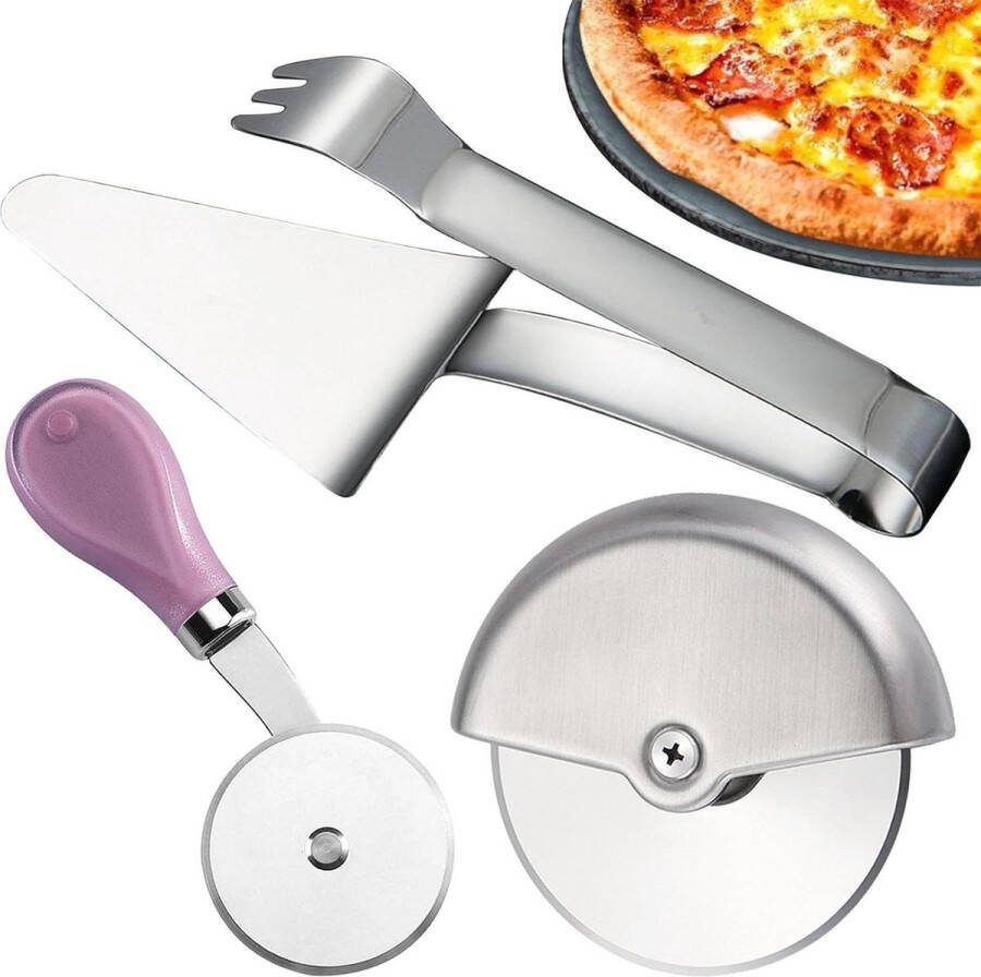 Roestvrijstaal Pizza Snijder Set Vaatwasserbestendig Professionele Pizzames met Roller Cutter Inclusief Pizzaspatel Voor Kind Sandwich Wafel Crêpe pizzasnijder