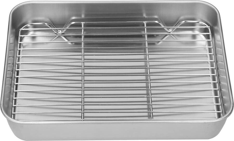 Roestvrijstalen anti-aanbak rechthoekige braadpan met rek ideaal voor koken 26.5x20.5x5 CM