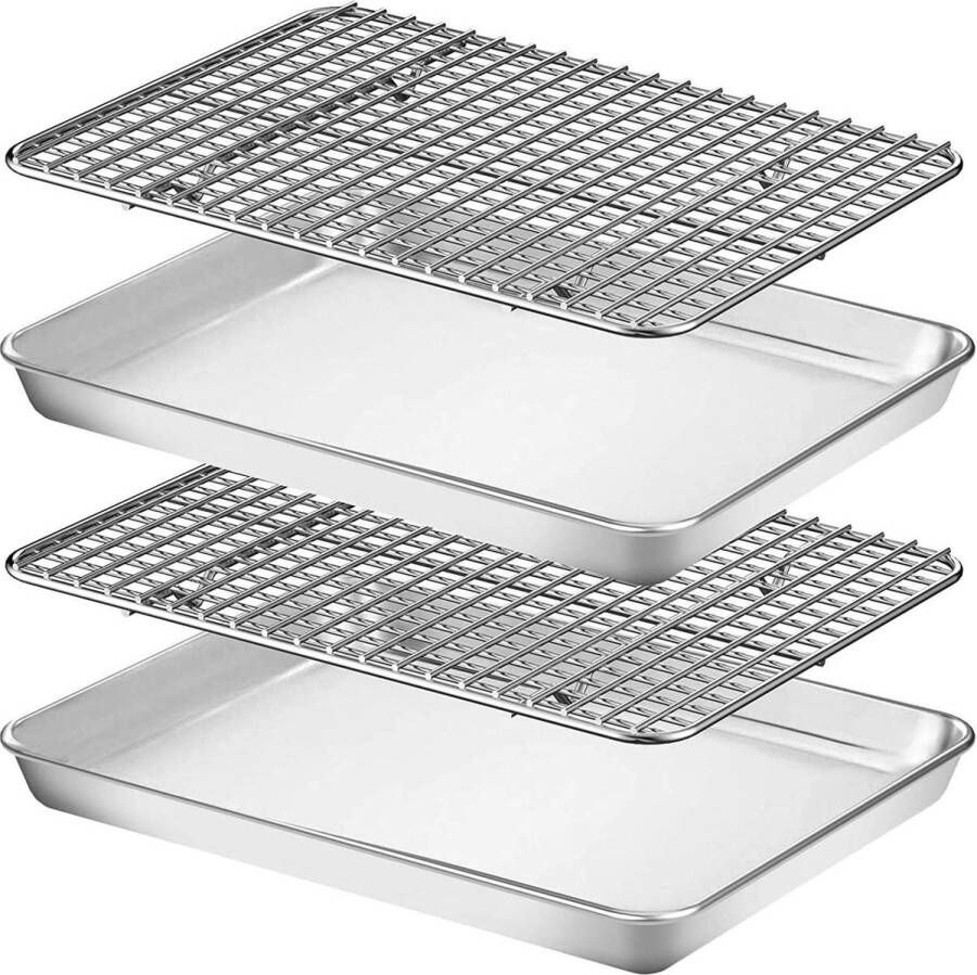 Roestvrijstalen bakplaat en rek 2 vellen + 2 rekken ovenbestendig zwaar belastbaar bakrooster