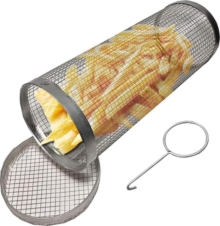 Roestvrijstalen BBQ grillmand voor vis en groenten Anti-aanbak grillrooster voor outdoor koken (30 cm) Barbecue