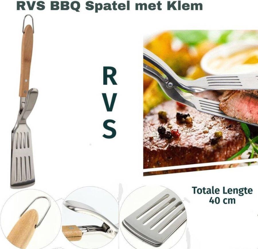 Roestvrijstalen BBQ Spatel met Klem -Barbecue Accessoire RVS Ook voor Bakplaat -40CM