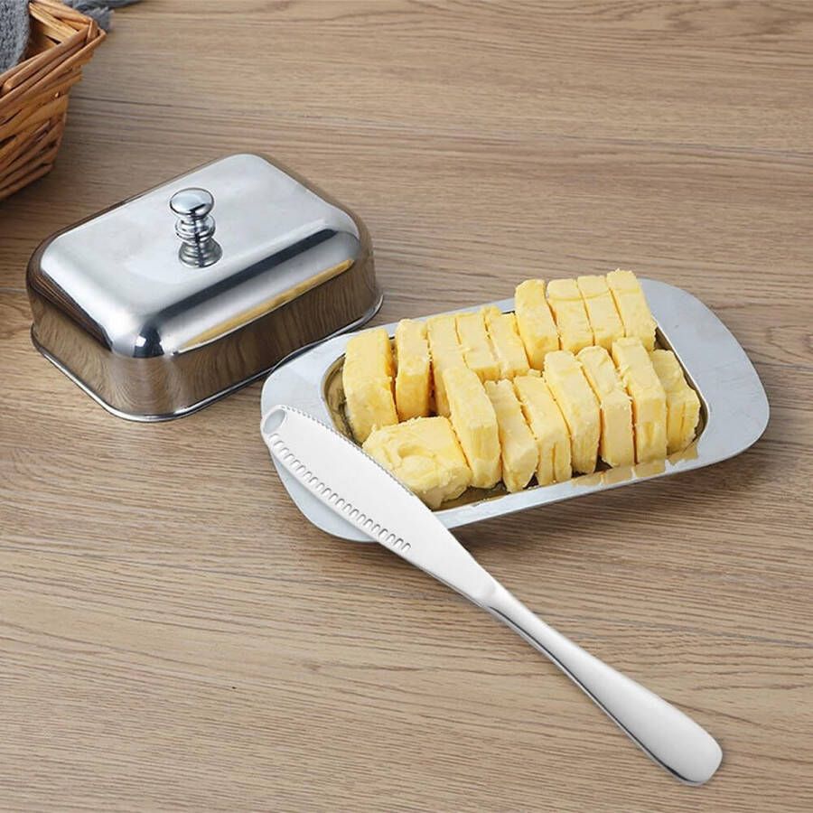 Roestvrijstalen botervloot roestvrijstalen boterkoepel met botermes botervloot met deksel voor 250 g boter roestvrijstalen botervloot voor restaurant aan huis 18 6*12*6 5cm
