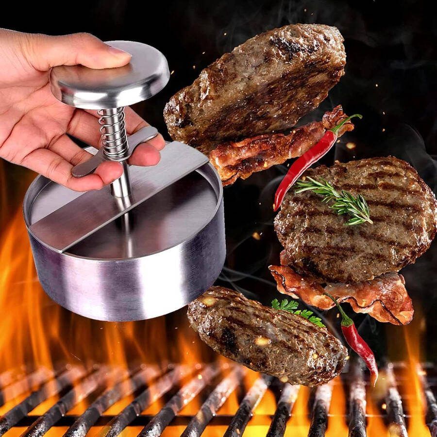 Roestvrijstalen burgerpers met anti-aanbaklaag BBQ-burgerpapier 100 g tot 400 g patty voor lekkere hamburgers S-11 cm