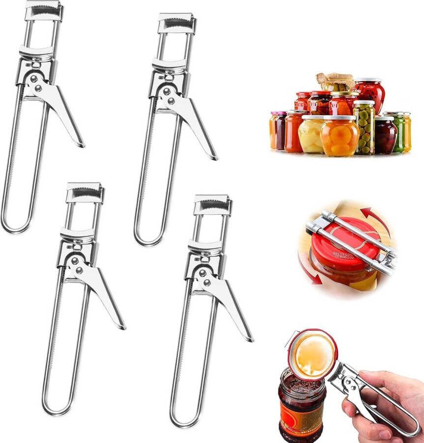 Roestvrijstalen dekselopener 2 stuks roestvrij staal instelbare multifunctionele blikopener antislip voor senioren werkbesparende blikopener voor senioren artritis (zilver)