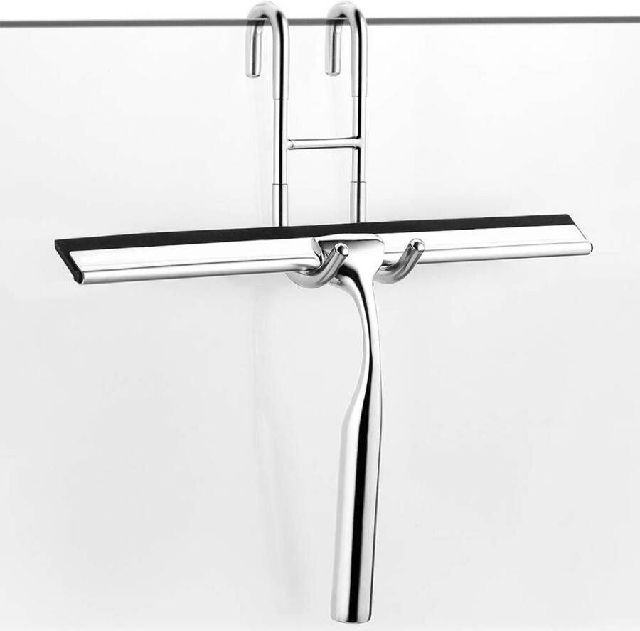 Roestvrijstalen douchewisser 25 cm zonder boren raamwisser met wandhanger badkamerwisser 1 reservelip rubberen strip douchewisser voor badkamer spiegel raam glasreiniging