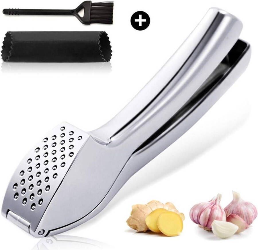 Roestvrijstalen draagbare knoflookpers vaatwasmachinebestendig praktische keuken gadget premium huiselijke knoflook crusher met siliconen schiller reinigingsborstel