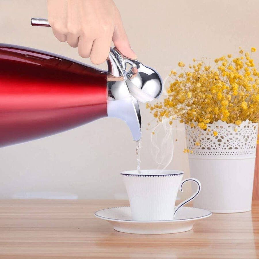 Roestvrijstalen dubbelwandige vacuümgeïsoleerde thermoskan voor koffie dranken 2 liter Rood Koffiepot