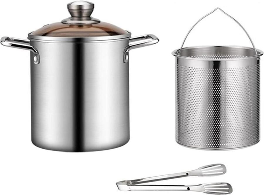 Roestvrijstalen frituurpan met frituurmand voor keuken frietjes kip dubbele handgreep