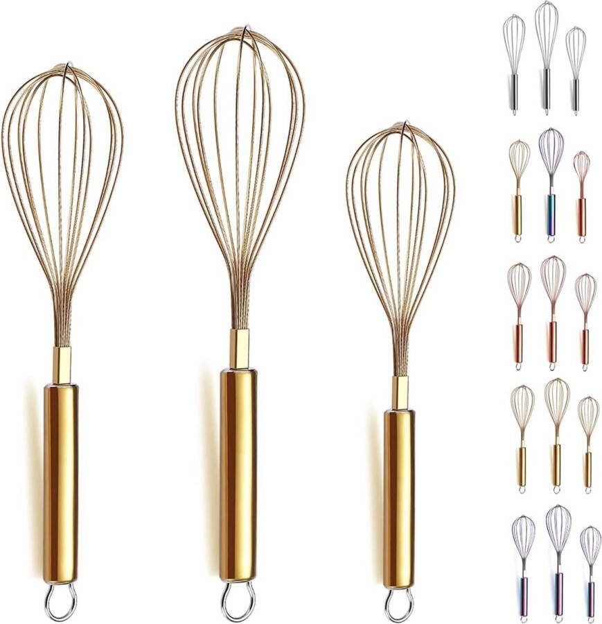 Roestvrijstalen garde 25 cm 30 cm 3 stuks titanium gecoate gouden garde geschikt voor de keuken voor koken roeren en kloppen 3 stuks